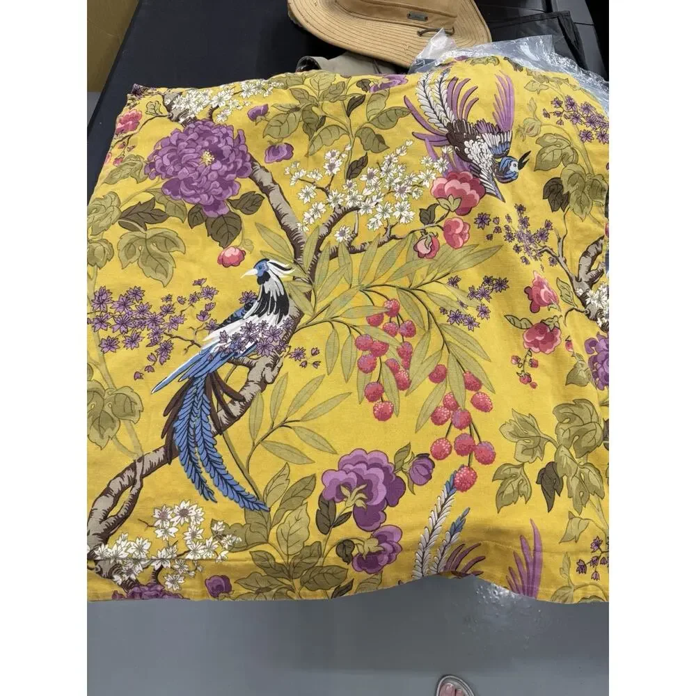Pottery Barn Brynn King Duvet plus 3 Euro Shams Floral Birds Cotton Linen 4pc